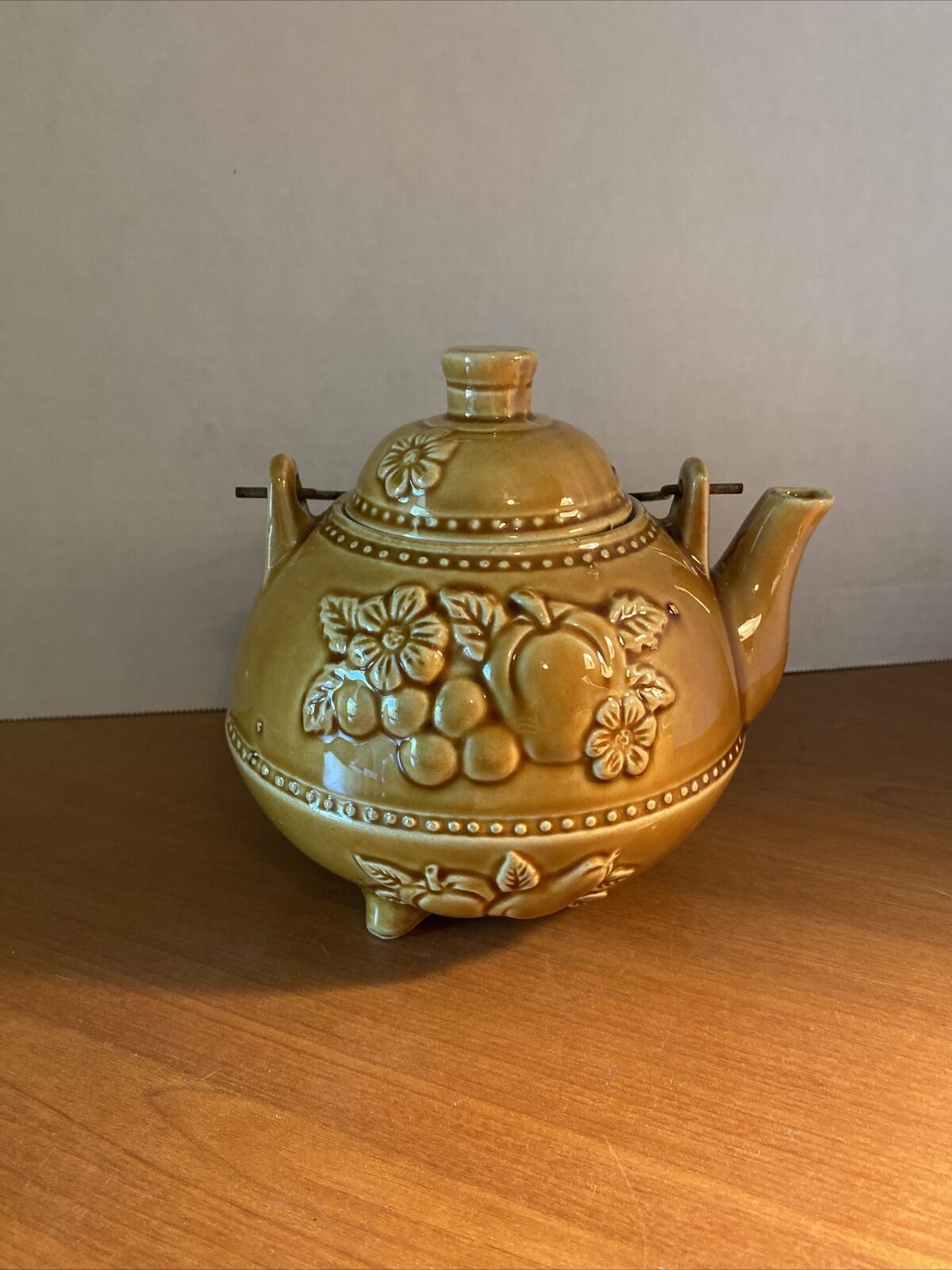 Vintage ~ Tan Fruit Ceramic TeaPot 