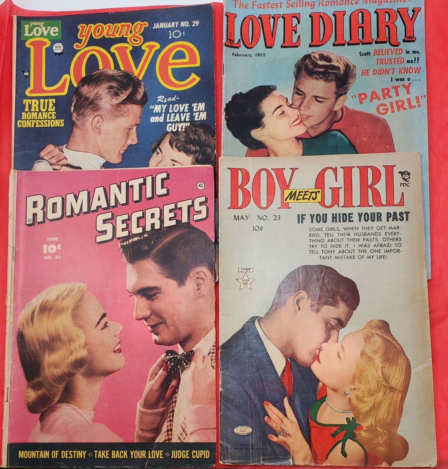 Lot of 4 Golden Age Romance Comic Books Young Love - Boy meets Girl.