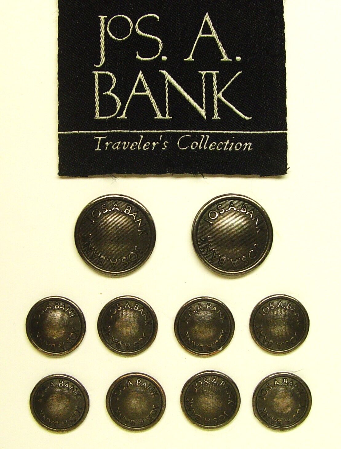 JOS A BANK replacement buttons 10 dark silver solid metal signature inscribed