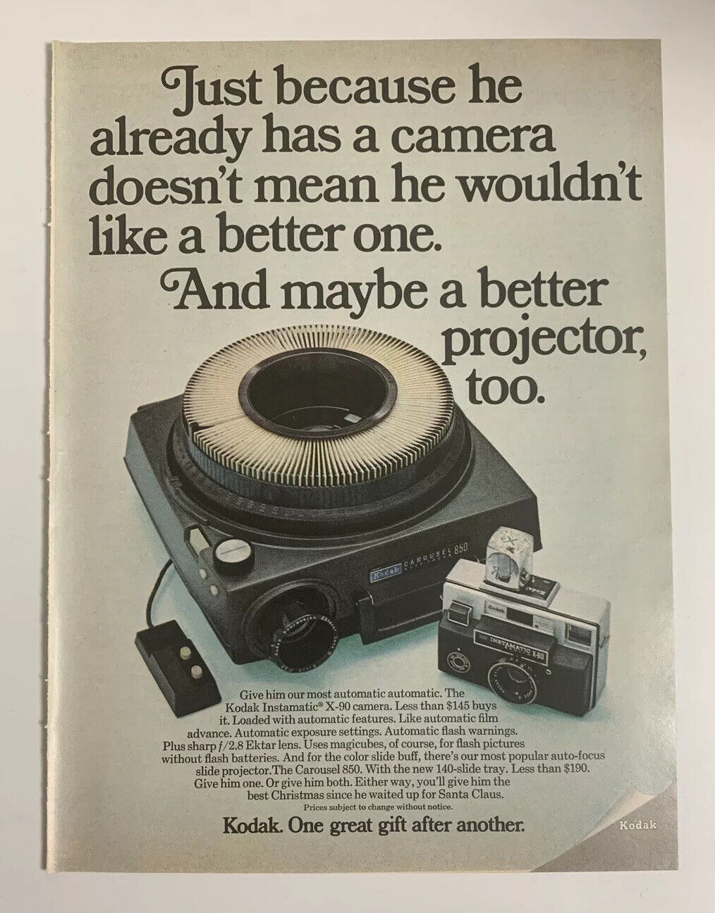 1970 Kodak Print Ad Original Vintage Better Camera Projector One Great Gift