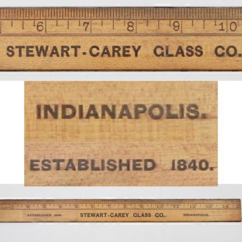 Antique Vintage STEWART-CAREY GLASS CO Est 1840 Indianapolis Indiana AD Ruler 15