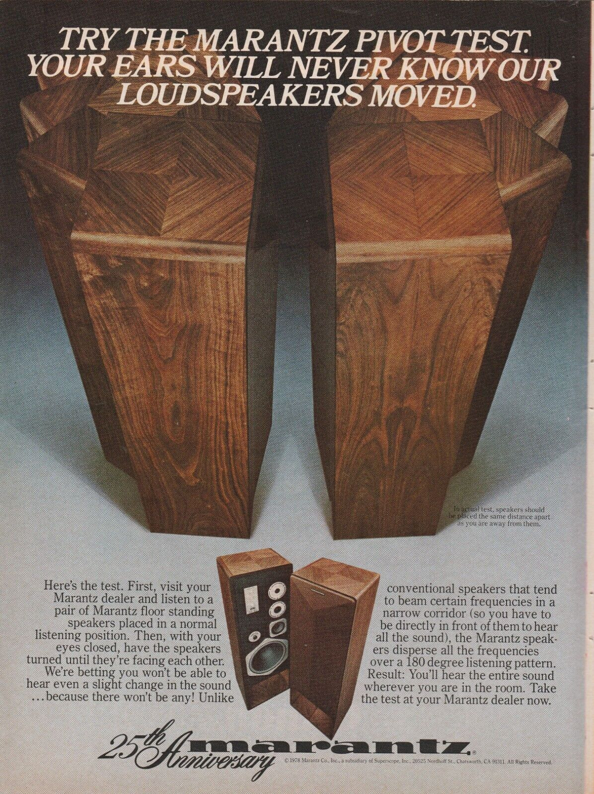 1978 Marantz Stereo Speakers Vintage Print Ad Audiophile Walnut Wood