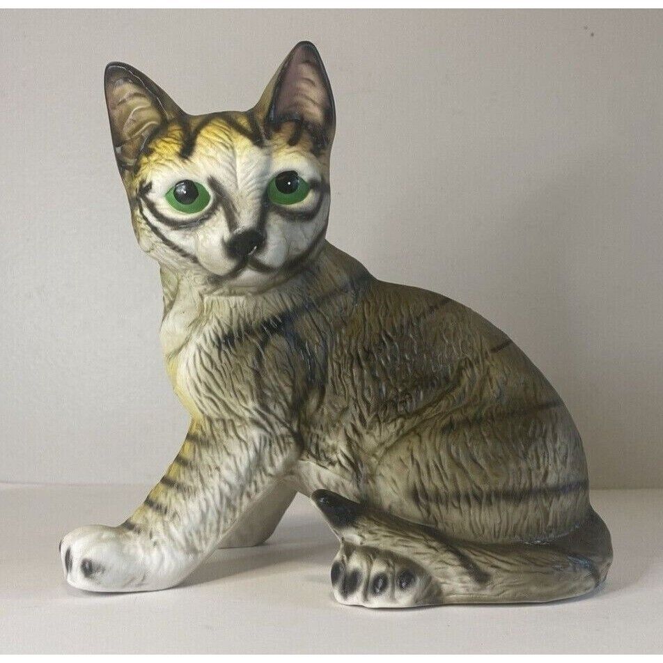 Vintage Orange Gray Tabby Tiger Cat Kitten Figurine Ceramic 7\