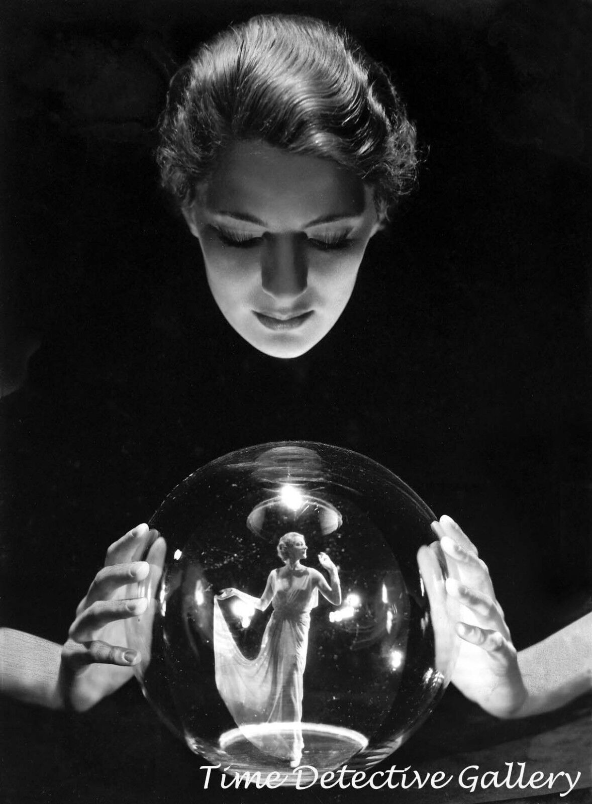 Fortune Teller with Dancer in Crystal Ball - Vintage Photo Print