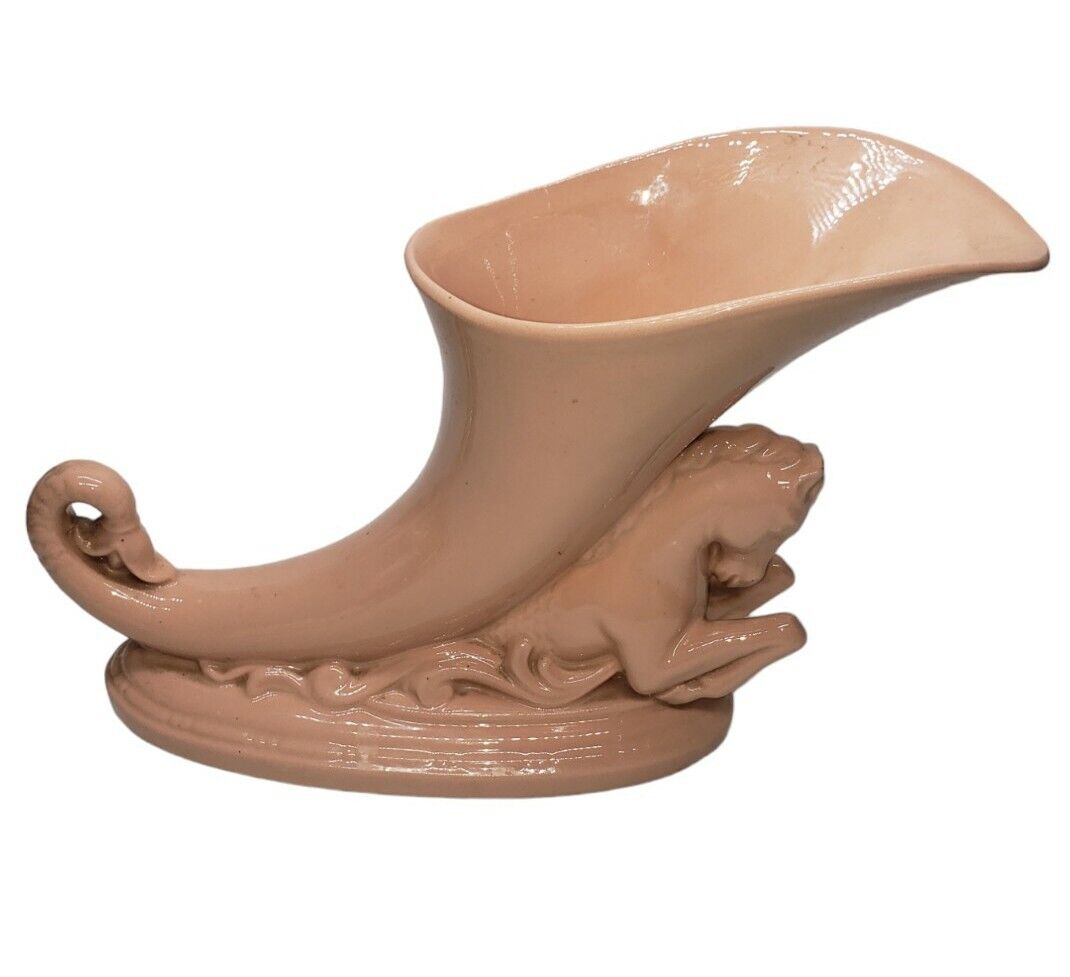 Vintage Pink Ceramic Horse Stallion Planter Vase Cornucopia  Sea Water Horse