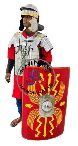 Roman Trooper Helmet and Roman Shield With Medieval Armor Roman Lorca Jacket New