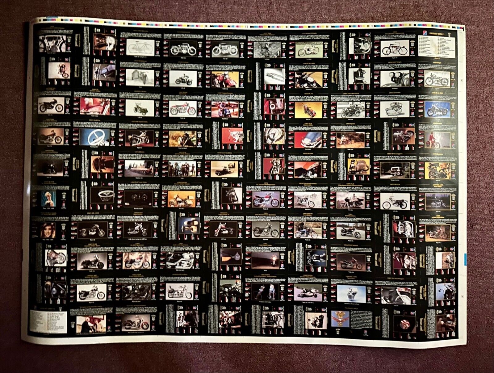 Harley-Davidson Factory UNCUT Sheet of 100 Collector's Cards Series 1 from 1992