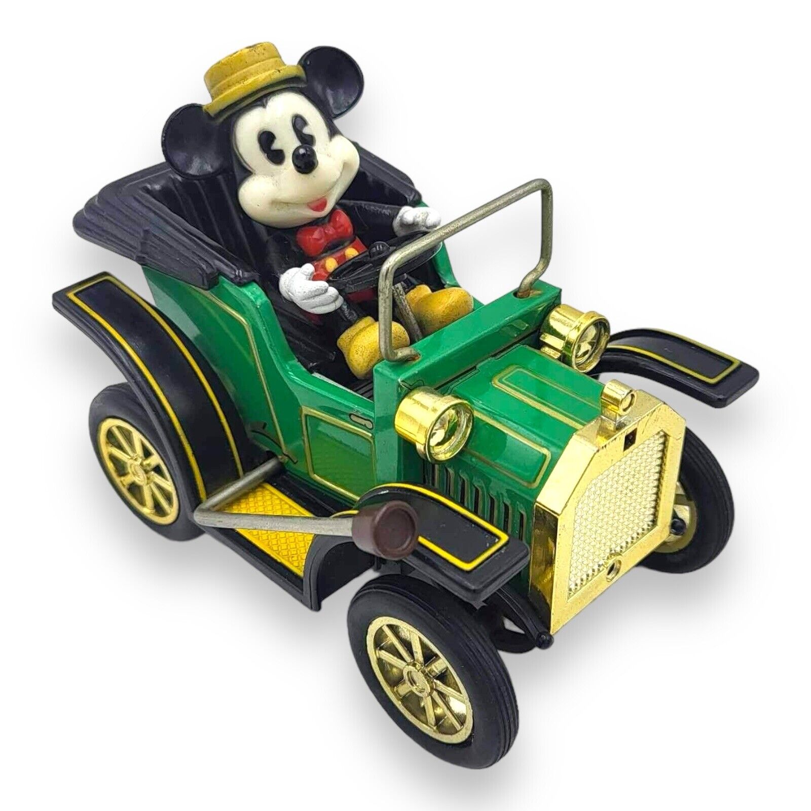 Mickey Mouse Japan Tin Car Masudaya Corp 1981 Vintage Mechanical Car Toy Green