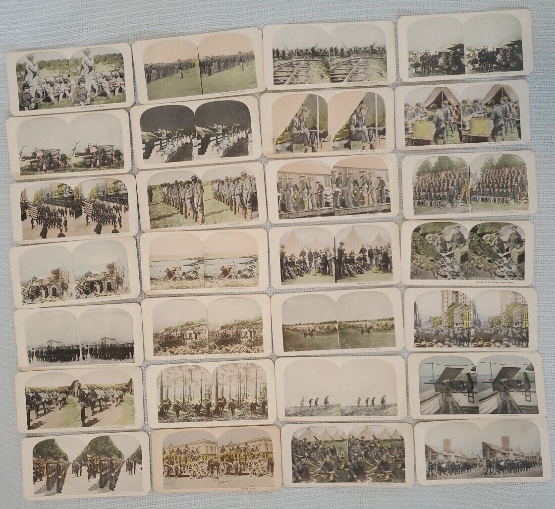 (28) WAR STEREOVIEW CARDS Mixed Photo Images of WORLD WAR 1 + US PHILIPPINES WAR