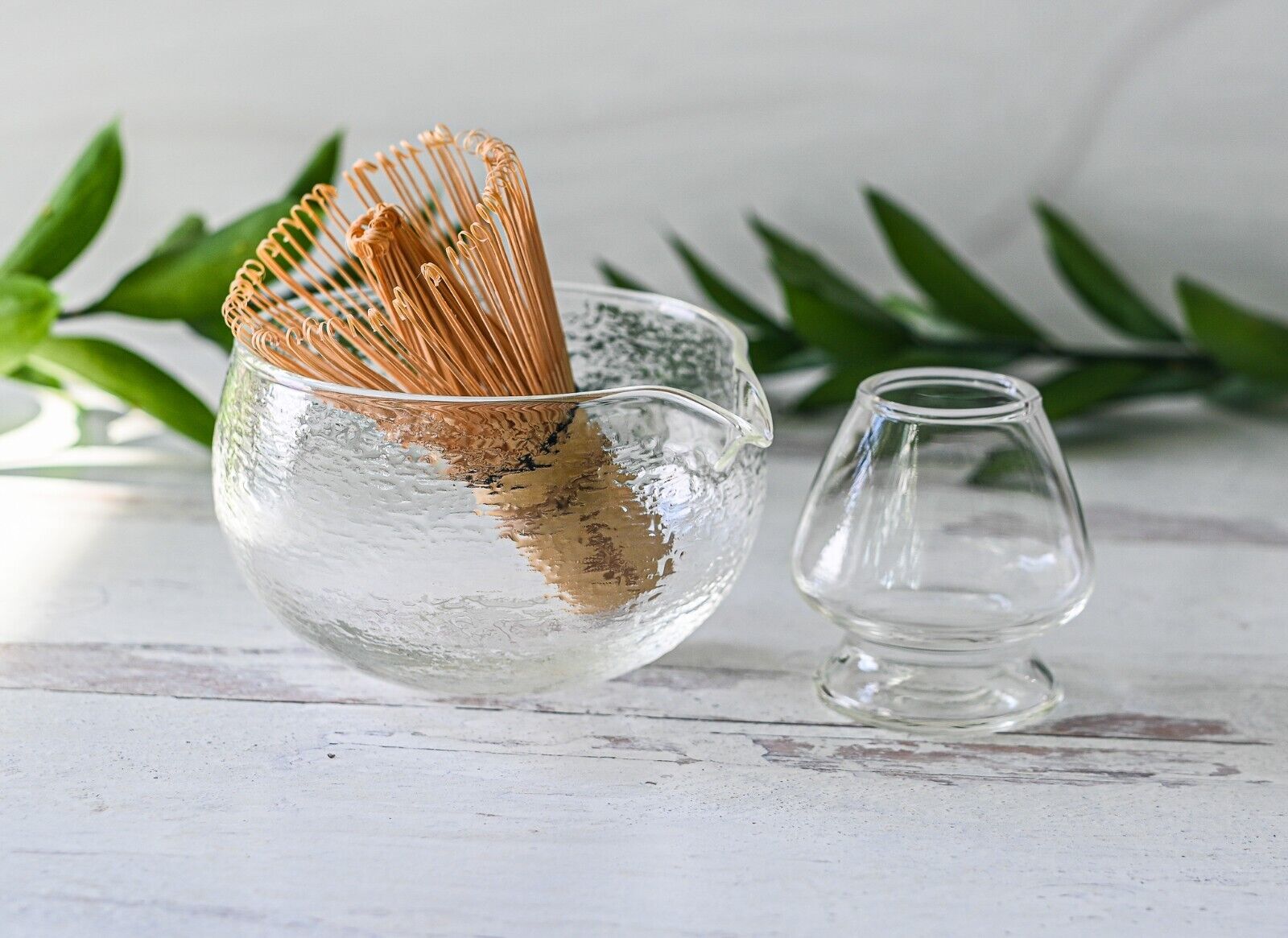 Halloween Gift - Textured Glass Matcha Tea Set, Bowl, Whisk, Holder, USA seller