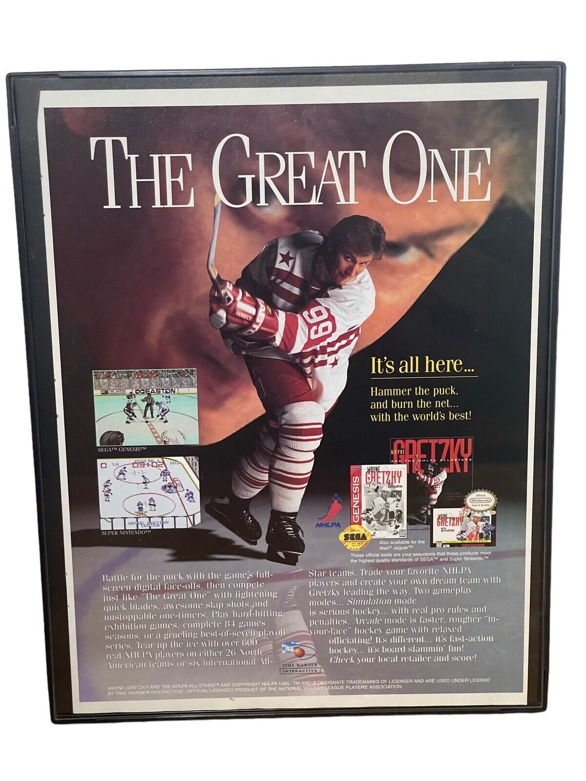 1995 Wayne Gretzky Hockey & The NHLPA All-Stars SEGA Poster/Print Ad Framed