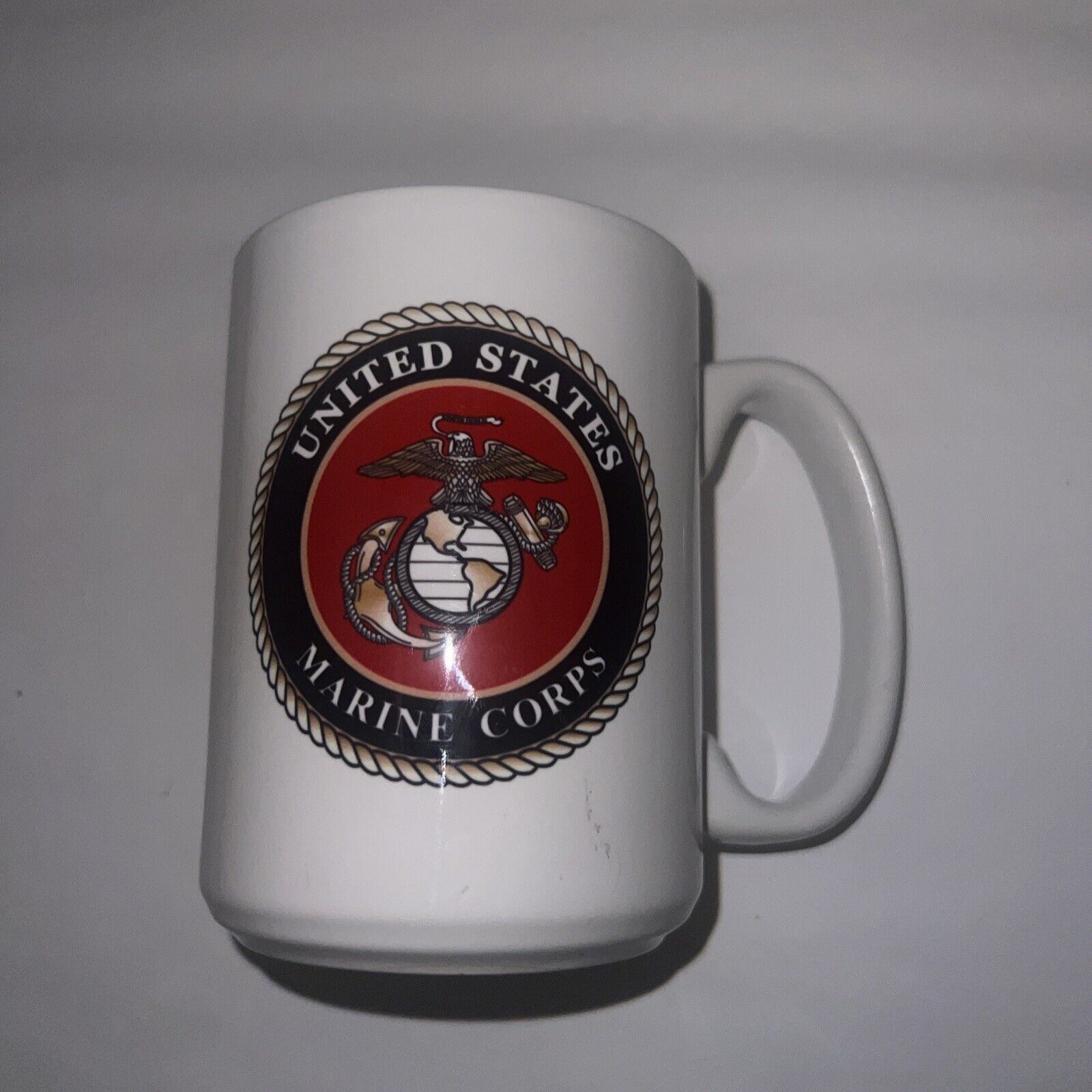 VTG USMC Coffee Mug   WHITE w/ United States Marines Corps Shield- Inkjet Mug Co