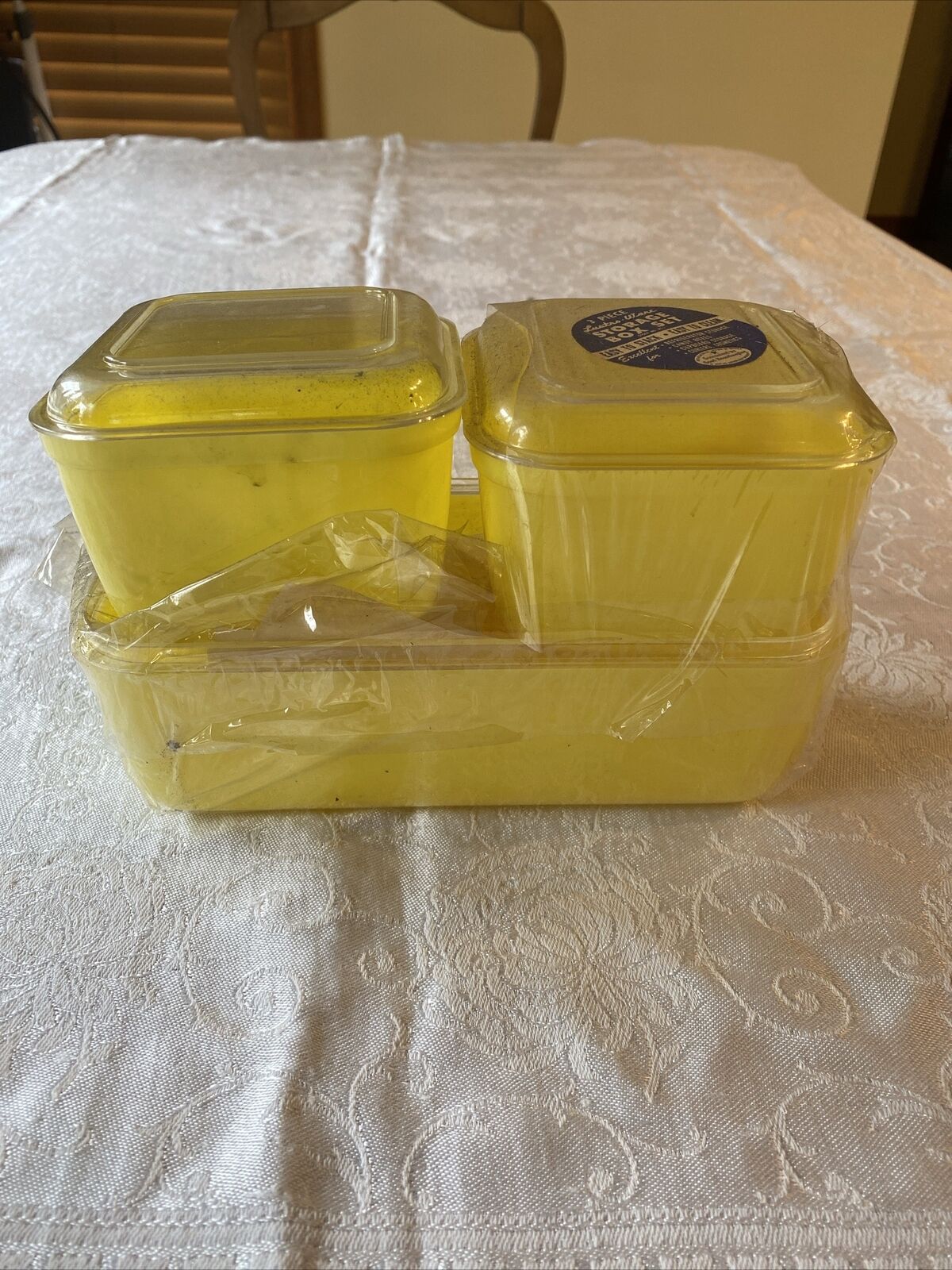 NEW Vintage Lustro- Ware 3 Piece Storage Box Set - Yellow