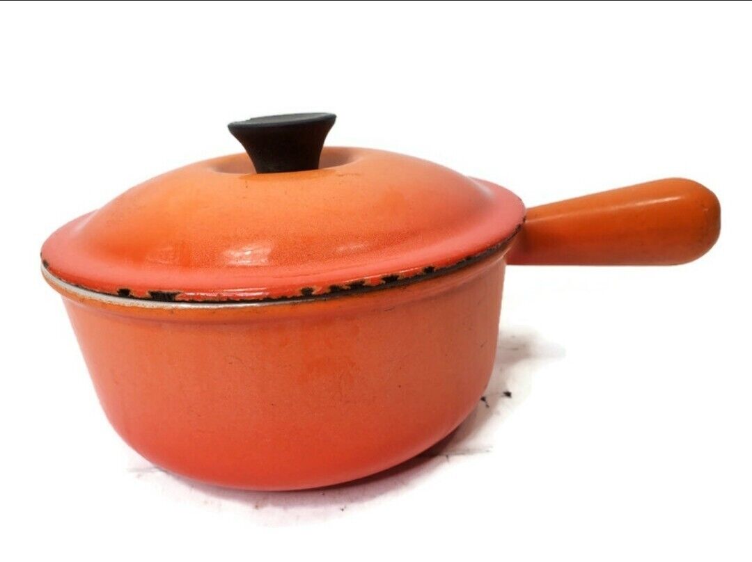 Vintage Le Creuset Flame Orange Enameled Cast Iron Sauce Pan #16 France