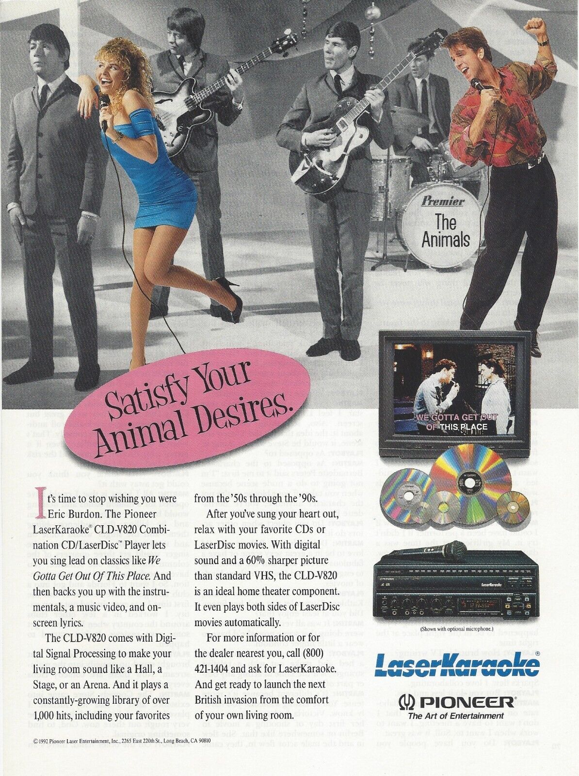 1993 Pioneer LaserKaraoke LaserDisc The Animals vintage print ad advertisement
