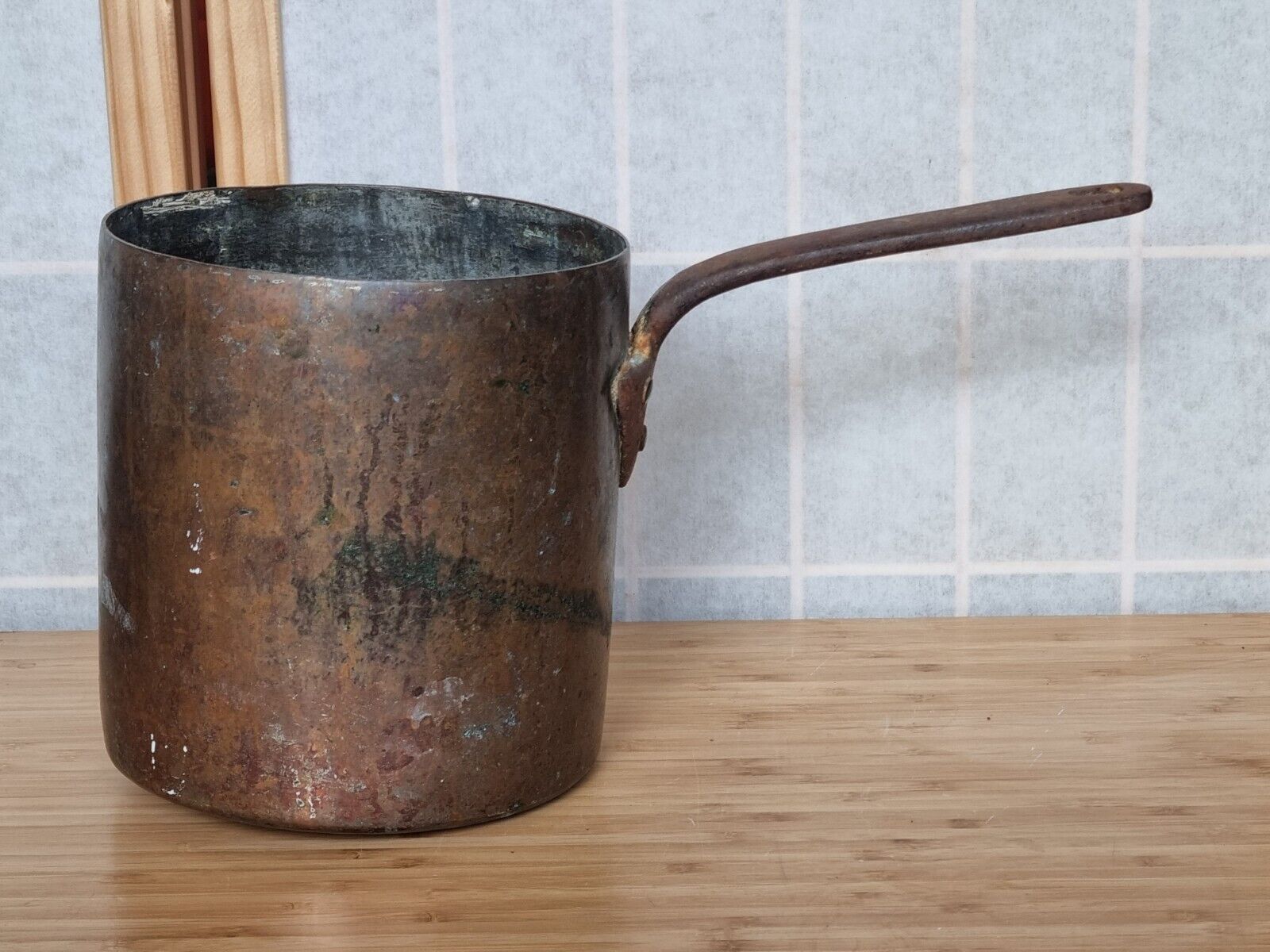 Antique Copper Sauce Pan Cookware Large Extra Deep Heavy