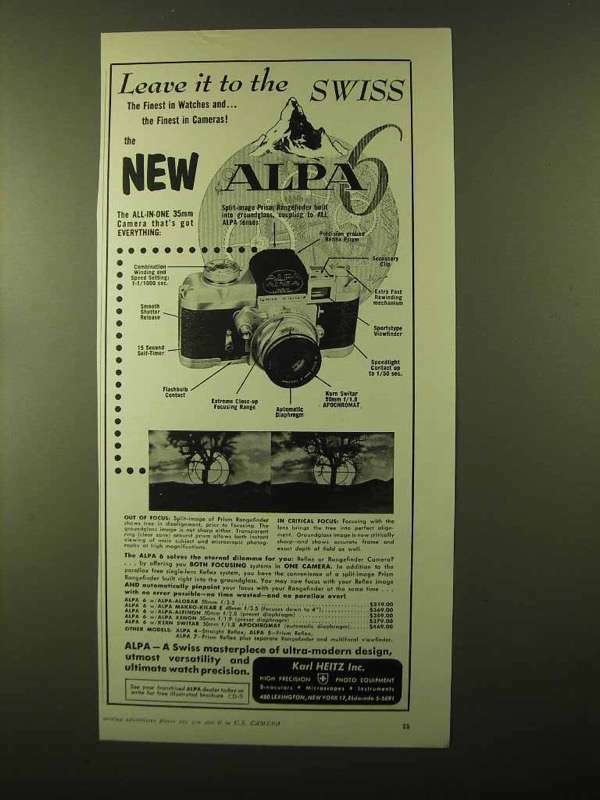 1957 Alpa 6 Camera Ad - Leave it To The Swiss