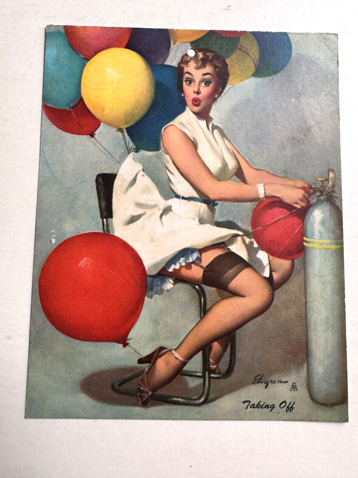 1950's Small Pinup Girl Picture-Blond w/ Balloons- Taking Off by Elvgren