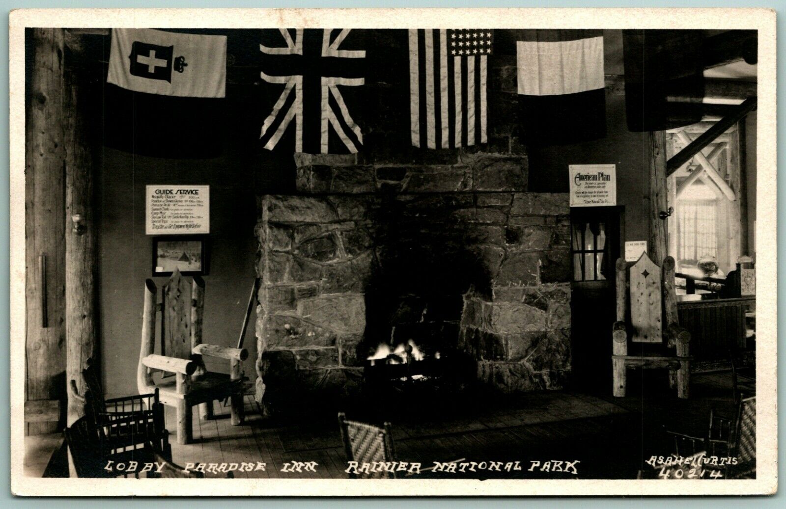 RPPC Lobby Paradise Inn Rainier National Park WA Asahel Curtis 401216 Postcard