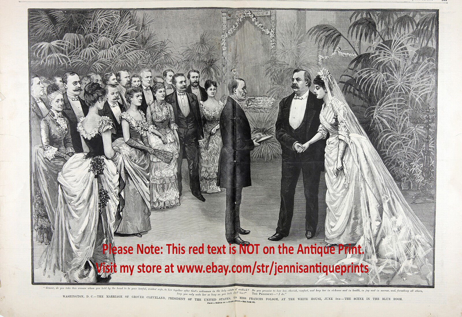 President Grover Cleveland Wedding White House Huge Folio 1880s Antique Print 2