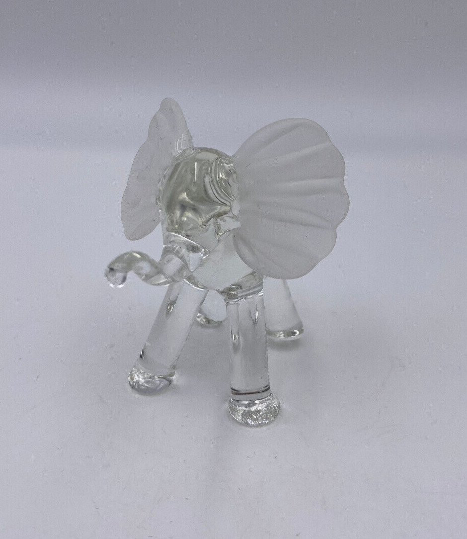 Adorable Clear Art Glass Baby Elephant Figurine Frosted Ears