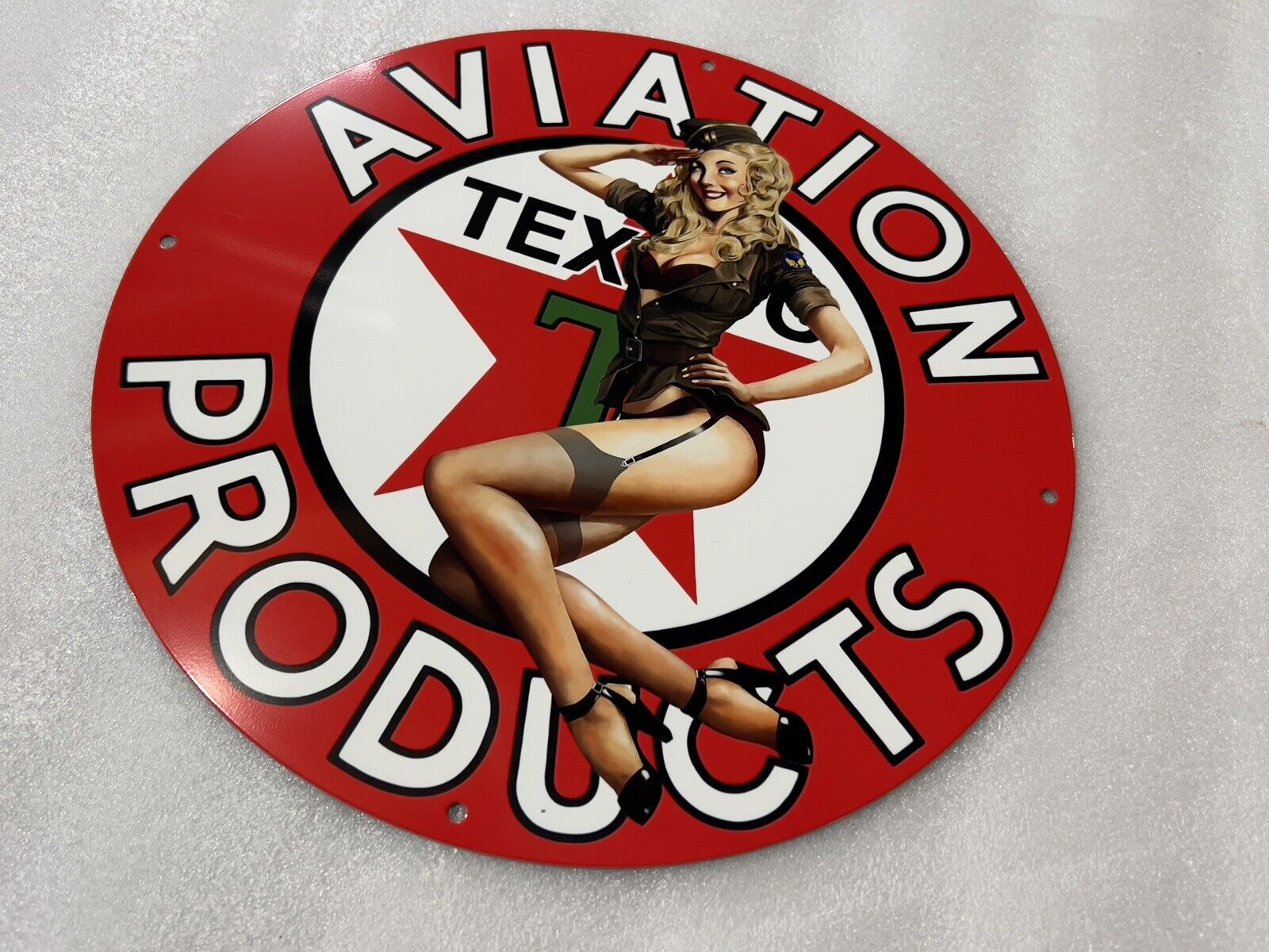 12in Texaco Gasoline Aviation Girl Gas Vintage Style Heavy Steel Sign Pump Plate