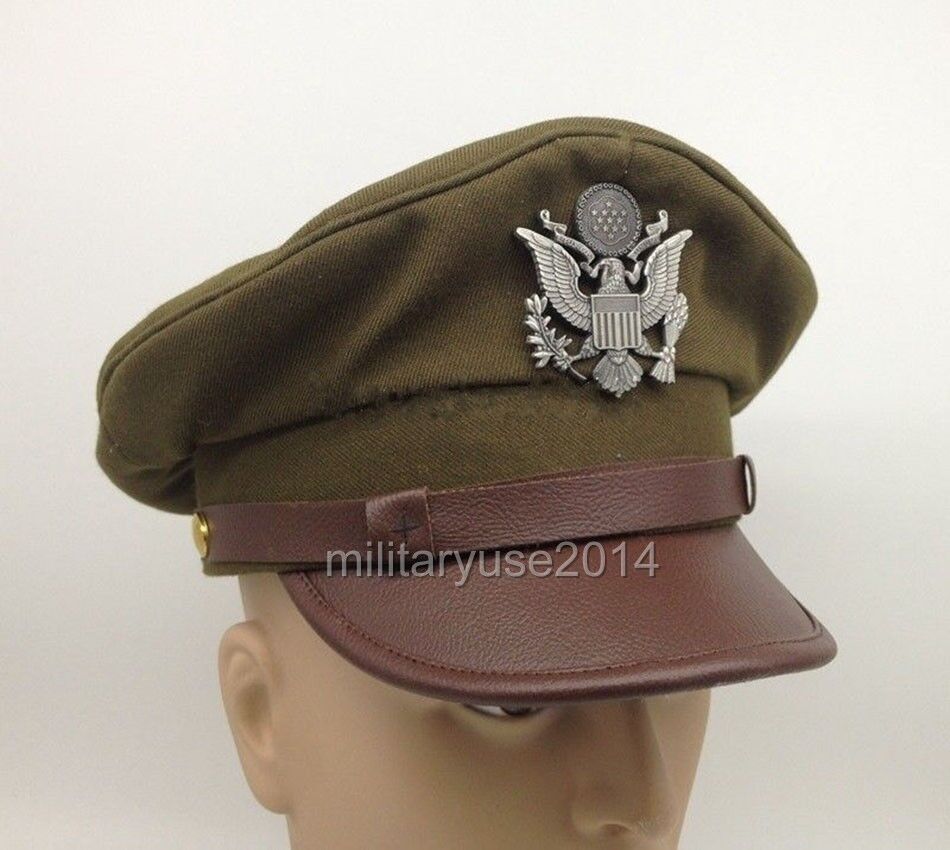 WWII WW2 US ARMY AIR FORCE AAF OFFICER CAP EAGLE BADGE HAT CAP XL