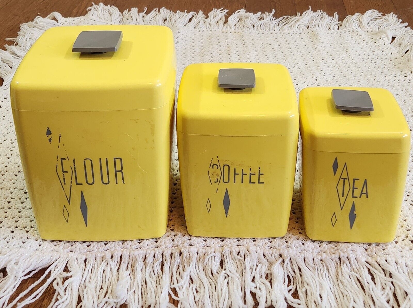 Vintage MCM Yellow Nesting Canister Set 