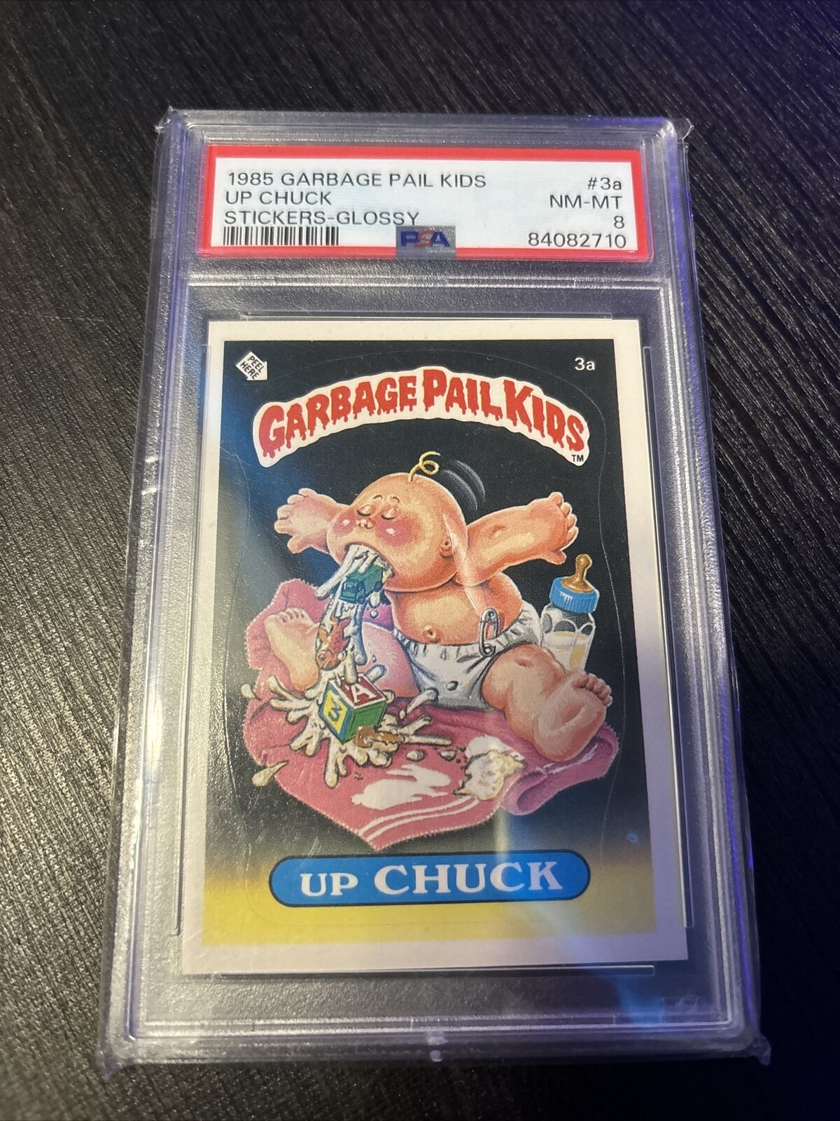 1985 Topps Garbage Pail Kids Stickers Glossy Up Chuck #3a PSA 8