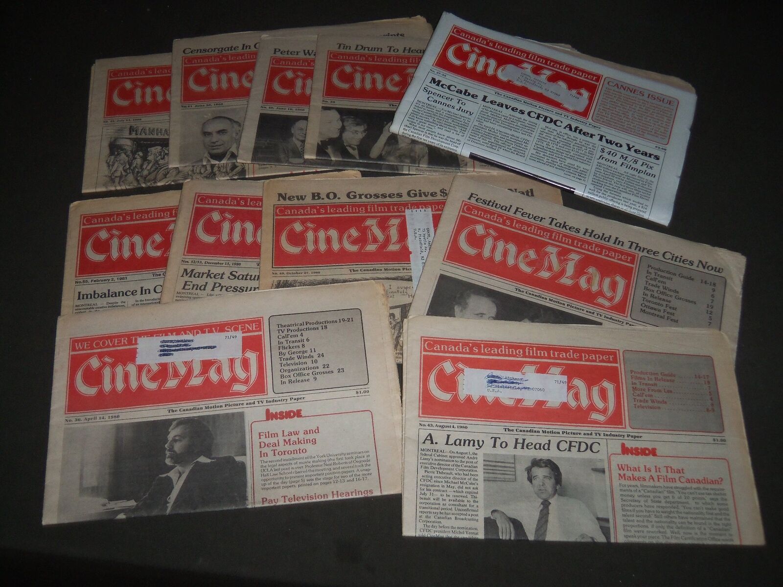1980-1981 CINE MAGAZINE CANADIAN MOTION PICTURE & TV NEWSPAPER LOT OF 11-CW 1232