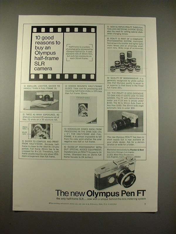 1968 Olympus Pen FT Camera Ad - 10 Good Reasons