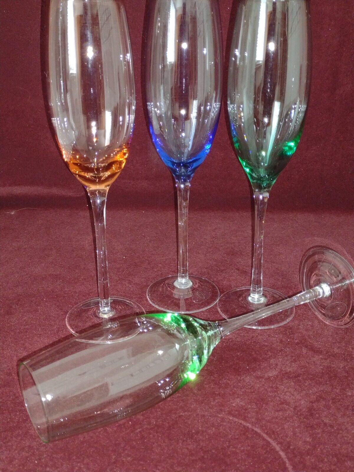 Spectrum (?) Hand Blown Crystal Champaign Flutes, Wine Glasses - Stunning