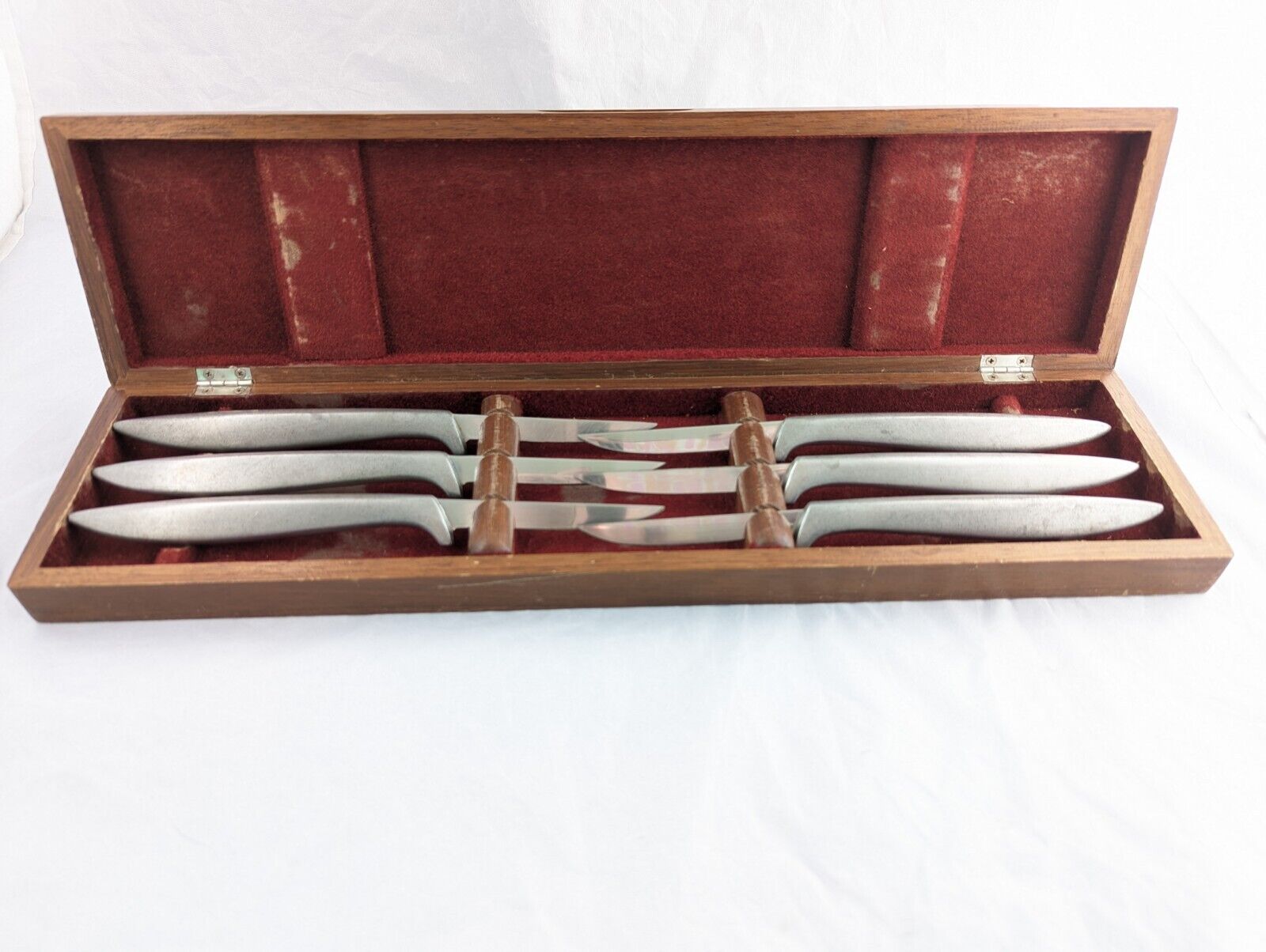 Vtg 1947 Gerber Miming Steak Knives Set of 6 Wood Case Hand Made Blades USA