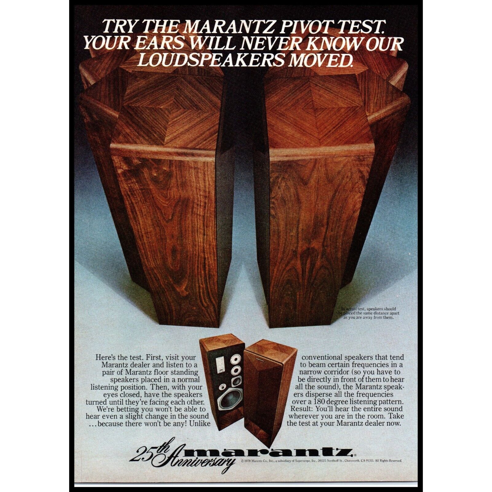 1978 Marantz Stereo Speakers Vintage Print Ad Audiophile Walnut Wood Wall Art