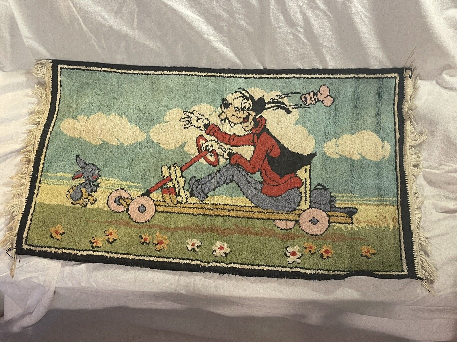 Vintage Disney Goofy w/ Bunny on Go Cart Woven Rug