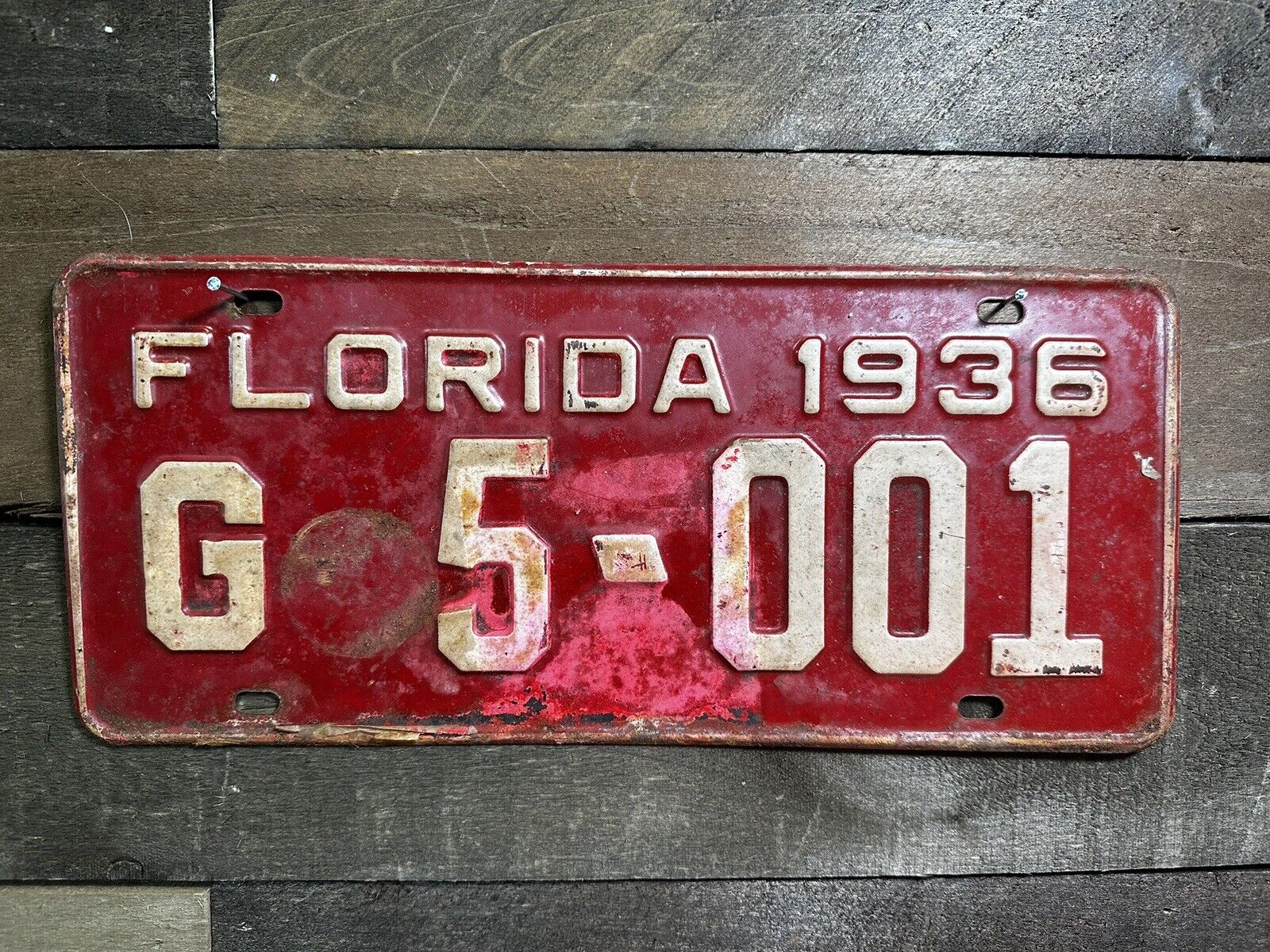 VINTAGE 1936 FLORIDA TAG TRUCK LICENSE PLATE G #5-001
