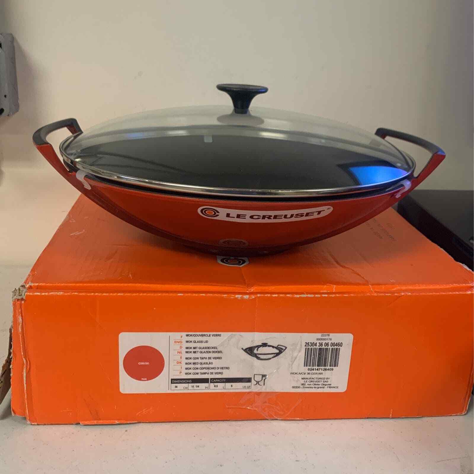 Le Creuset Wok with Glass Lid - DEFECTIVE (SMALL DENT) - Cherry