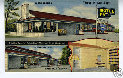 1940s Color Advertising Card Motel Pam Columbus Ohio