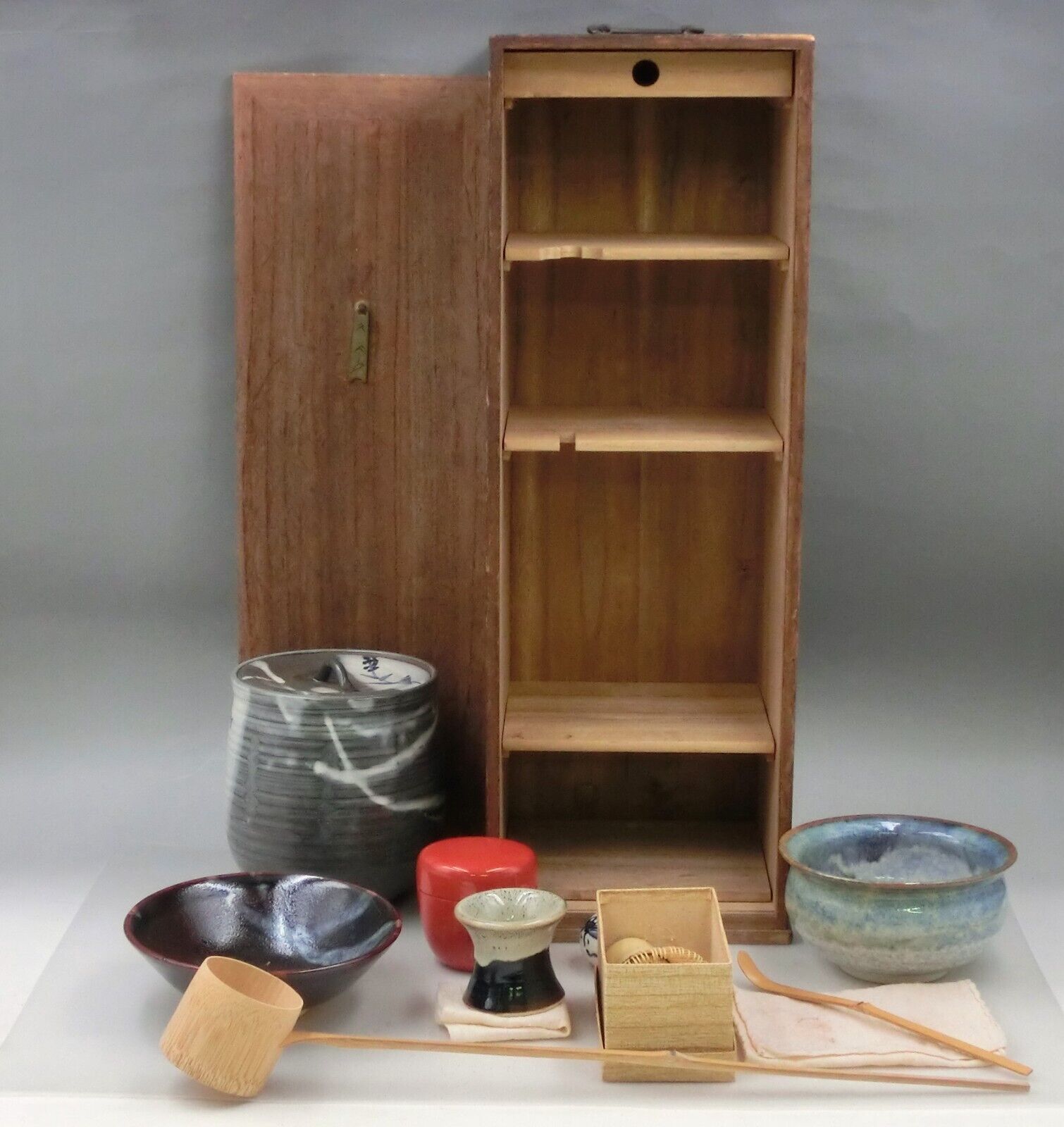 Japanese Tea Ceremony Tool Set Box bowl whisk tea container scoop jug Good