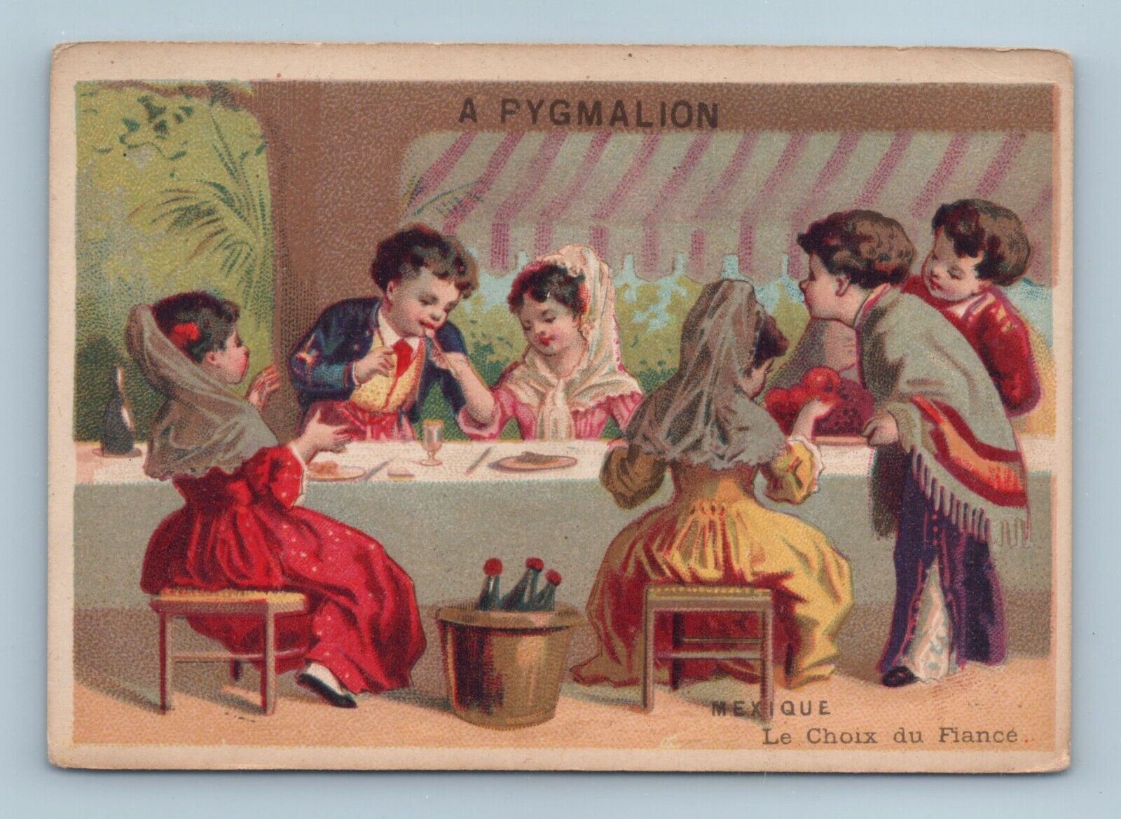 Advertising TRADE CARD Pygmalion Large Novelty Stores Paris France Dining Table