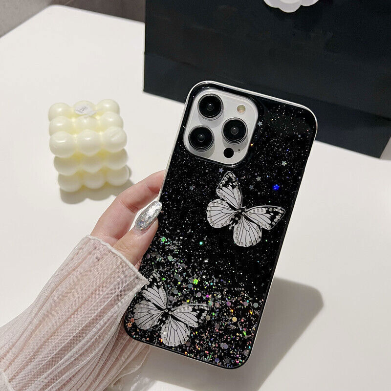 Glitter Silver Foiled Butterfly Phone Case For Huawei Nova P40 P50 Honor 50 60