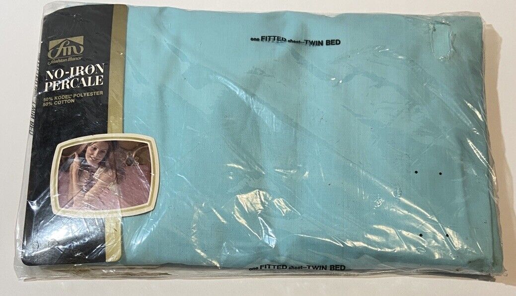 Vtg JC Penney\'s Fashion Manor Percale Penn-Prest Twin Fitted Sheet Blue NOS
