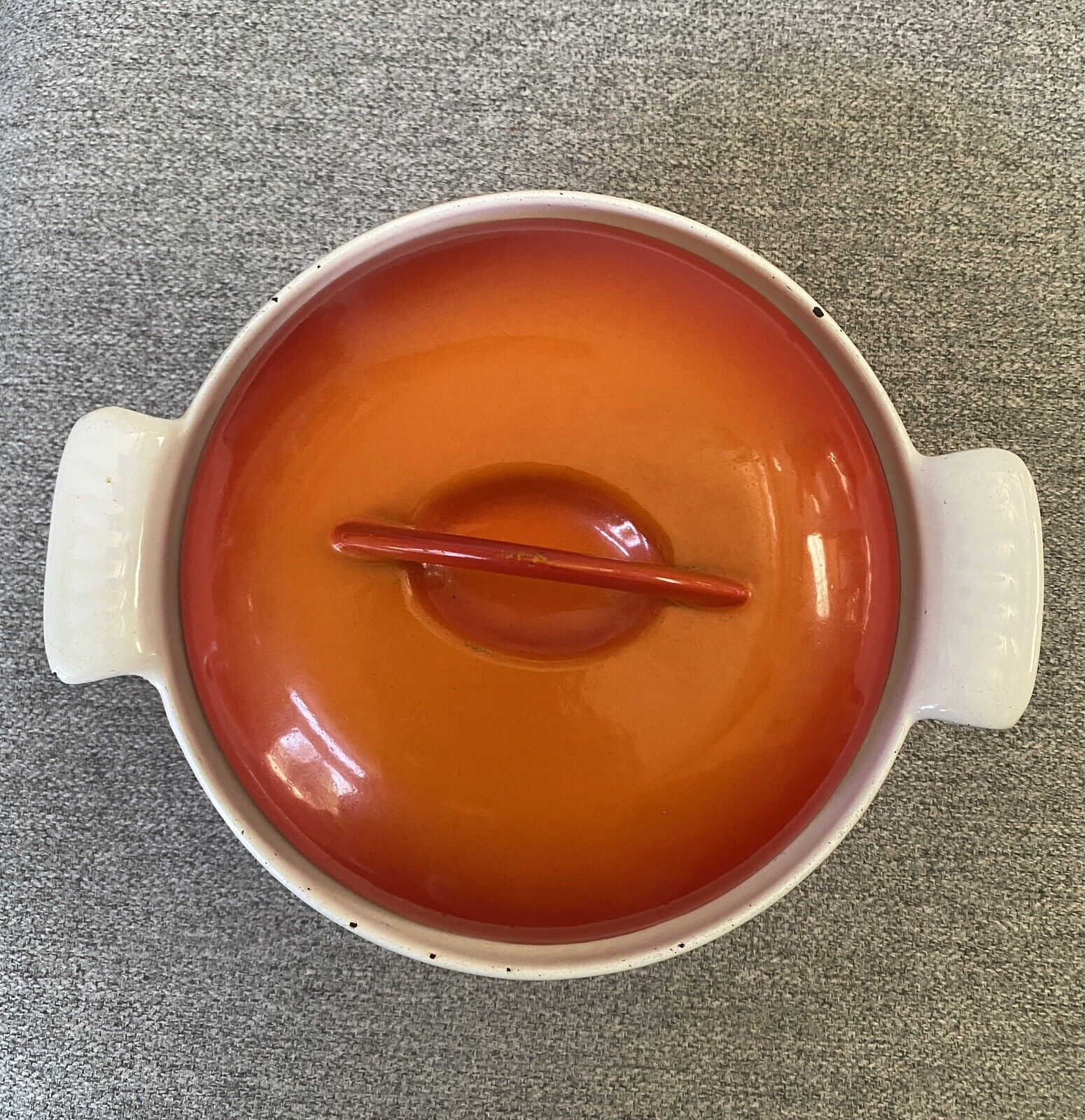 Vtg Descoware Orange Red Casserole Pot Cast Iron Enamel Belgium 17-A 16B 6.5”