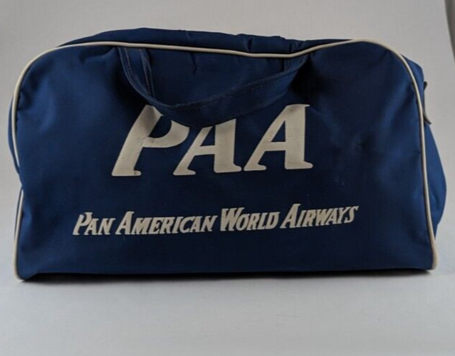 Vintage Early Pan American World Airways PAA Blue Bag Satchel Carry On Tote
