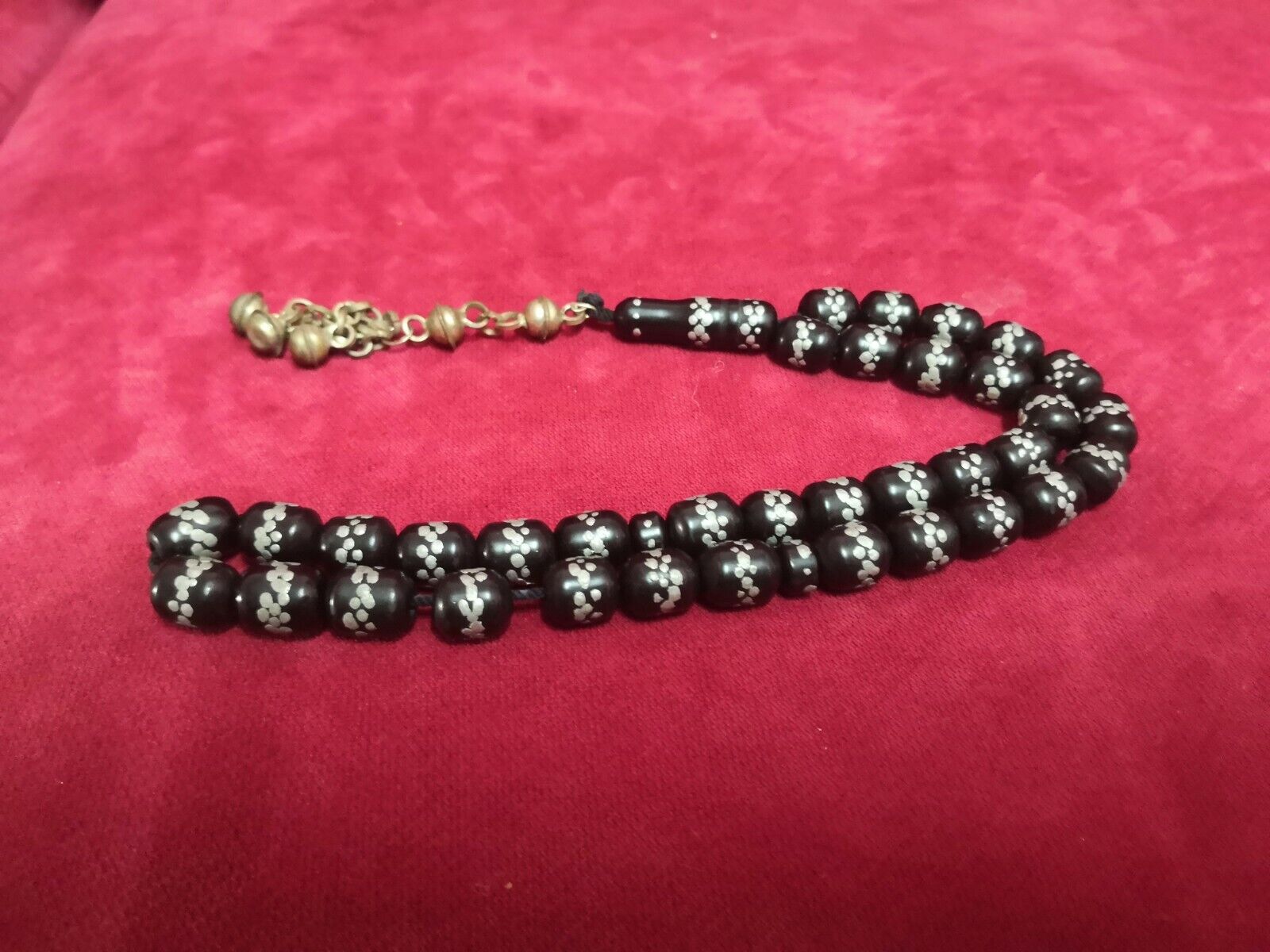 Antique Genuine Najafi Sandalus 33 Islamic Prayer Beads 51 Gr Inlaid silver نجفي
