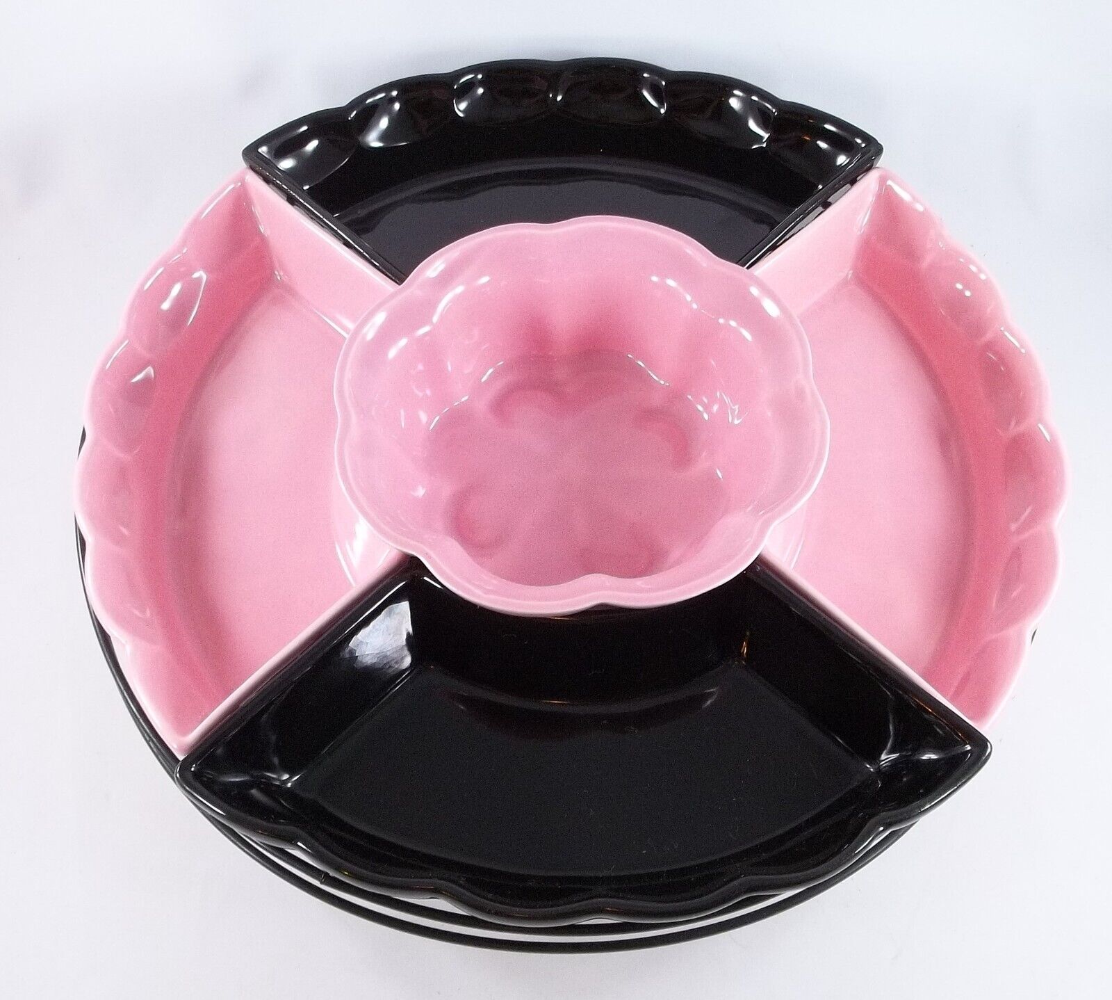 1950\'s Pink & Black Tid Bit Relish Sectional Server With Carousel Holder