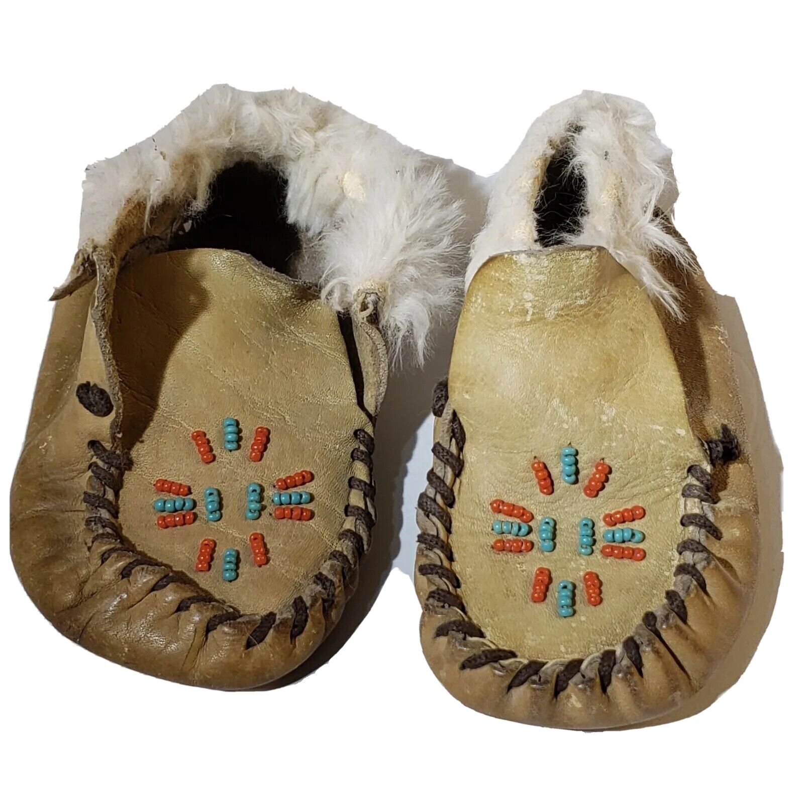 Child\'s Vintage Native American Plains Indian Beaded Buckskin Moccasins Shoes 