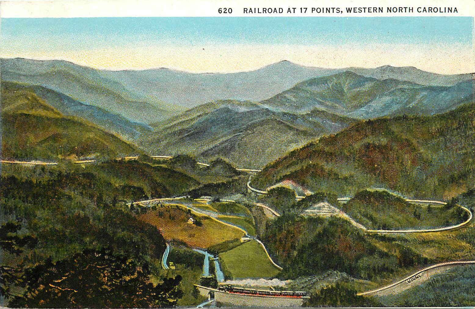 Railroad 17 Points Western North Carolina NC aerial view Postcard