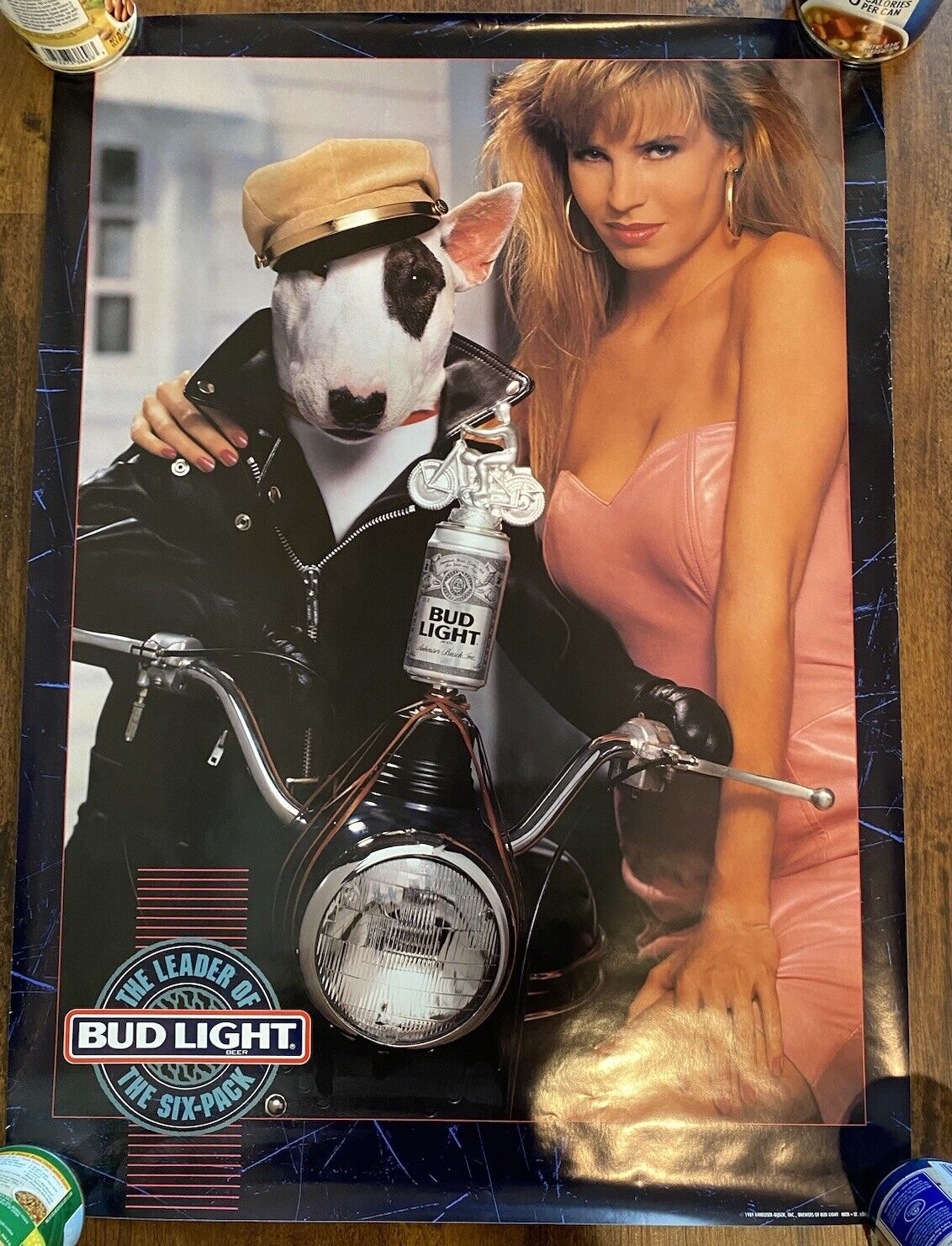 Vtg 1989 Spuds Mackenzie Poster The Leader Of The Six-Pack Bud Light Motorcycle