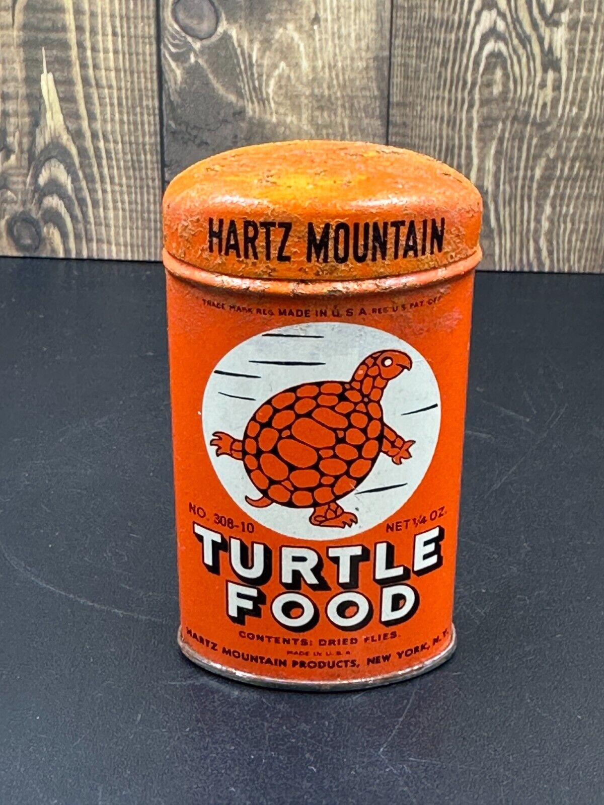 Vintage Hartz Mountain Turtle Food Tin No 308-10 Dried Flies Made USA